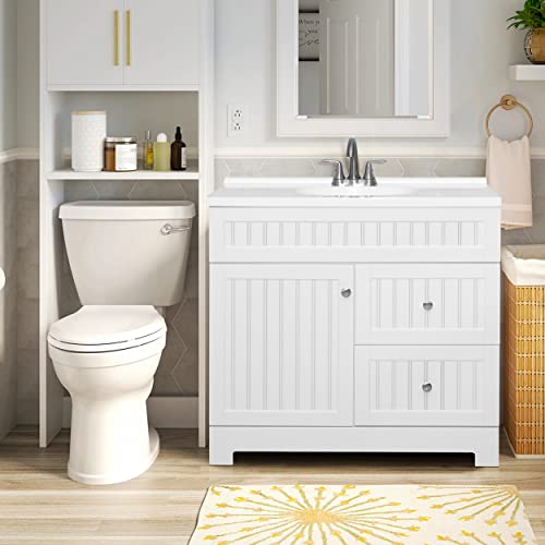 Eclife 36“ White Bathroom Vanity Cabinet Sink Combo W/Waterproof Resin Basin Countertop & Stainless Steel Faucet & Pop Up Drain #TOP1
