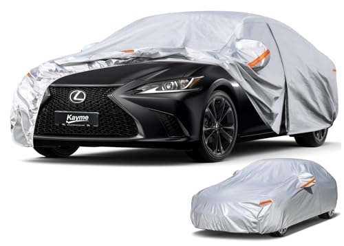 Kayme 6 Layers Car Cover Custom Fit for Lexus ES ES300 ES330 ES350 ES300h (2001-2025) Waterproof All Weather for Automobiles, Outdoor Full Cover Rain Sun UV Protection.Silver
