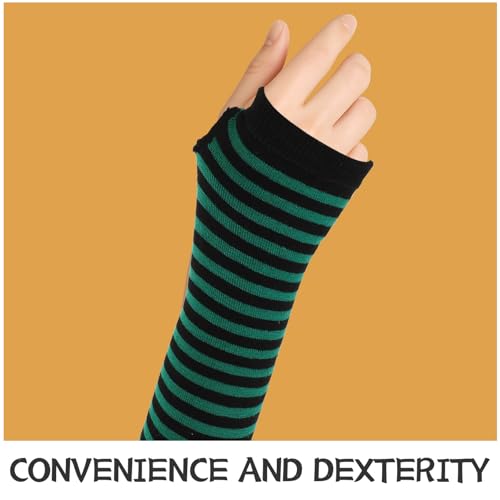 Guantes sin dedos largos tejidos a rayas calentadores de brazo codo mujer invierno 3