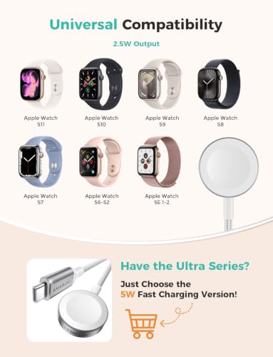 Image of 2 in 1 Design for Apple Watch Charger USB C+A Magnetic Charging Cable Portable Wireless Charging Accessories Compatible with iWatch Series 11 /10 /9 /8 /7 /6 /5 /4 /3 /2 Ultra 3 /2 /SE-3.3FT