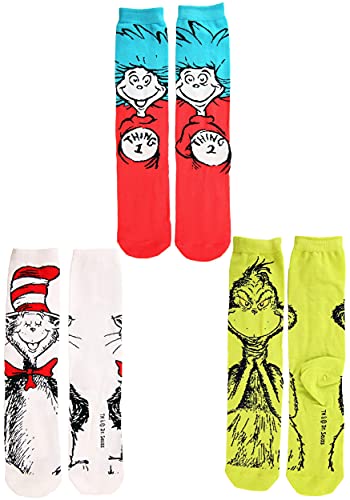 elope Dr. Seuss Characters Crew Sock Set for Adults 3 Pack Asst Standard