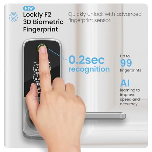 Image of Lockly Secure Pro Smart Lock with Handle - Biometric Fingerprint & Patented Anti-Peep PIN Genie Keypad, Built-in Wi-Fi Keyless Entry Door Lock, App Remote Control, Works with Alexa & Google Assistant