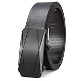 LEACOOLKEY Cinturones para hombre, cinturón de trinquete de cuero con hebilla automática deslizante, cinturón ajustable para hombre de 33 mm para hombres de vestir jeans, D-negro con hebilla negra,
