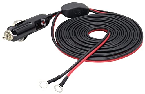 AAOTOKK Cigarette Lighter Male Plug Cable 12V/15A O Ring Eyelet Terminal Harness to Male Cigarette Lighter Extension Cable for Car Inverter Tire Inflator Air Pump with Fuse & Switch(5M/16Ft-O Ring)