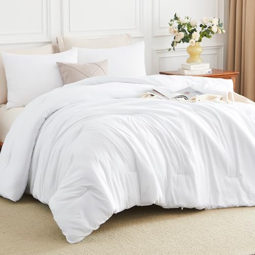 HIMEET Queen Comforter Set 3 Piece 270GSM Down Alternative Fill Oeko-TEX Certified Quilted with 8 Corner Ties All Season Bedroom Decor Bedding 1 Comforter (90x90) with 2 Pillowcases White