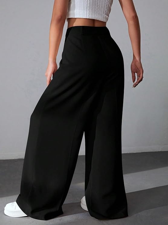 Image of GRECIILOOKS Women High Rise High Waist Trousers Flared Korean Style Formal Pants| Elegant Workwear for Office, College & Events (Available in Plus Size)