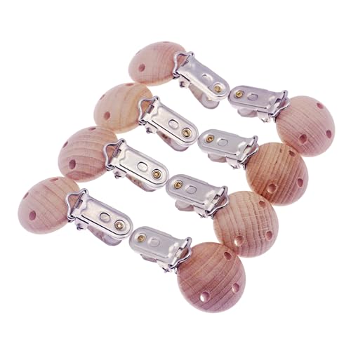 Image of Natural Beech Wood Round Pacifier Clips Suspender Clips Sutoyuen Wood Pacifier Clip Holder Charm for DIY Babies Dummy Chain Accessories 30 Pieces (with Hole)