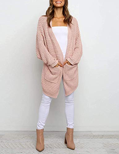 MEROKEETY Women's Oversized Long Batwing Sleeve Cardigan Waffle Knit Sweater Coat3