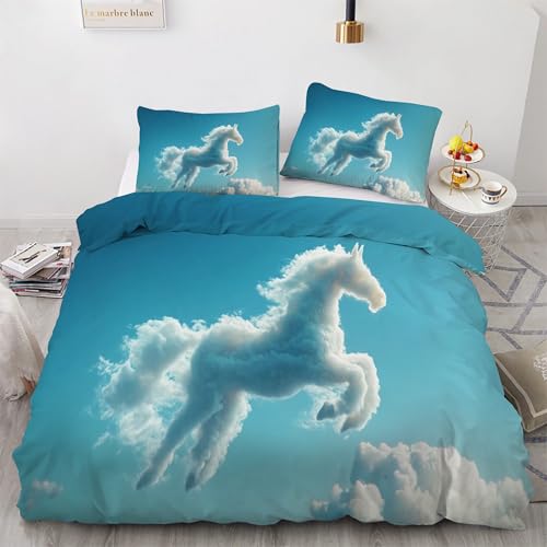 Housse de couette 200x200 cheval en microfibre douce avec fermeture éclair