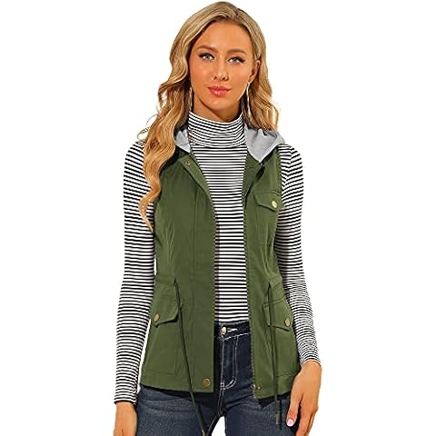 Chaleco de carga ligero con capucha y cintura ajustable Allegra K para mujer Cover