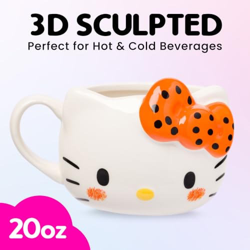 Image of Silver Buffalo Sanrio Hello Kitty Orange Black Bow, 3D Sculpted Mug, 20oz | Halloween Colors, Ceramic, 0.59 Liters