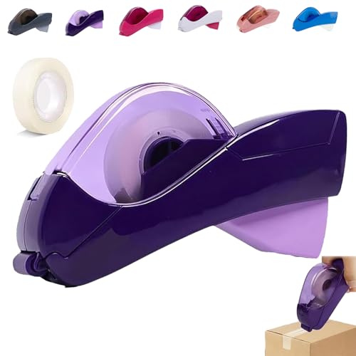Handheld Packaging Tape Dispenser Gun with Auto Cutter, All-Inclusive Handheld Tape Cutter, Automatic Tape Dispenser for Gift Wrapping, One-Click Automatic Slicer Tape Machine for Packing (Purple)