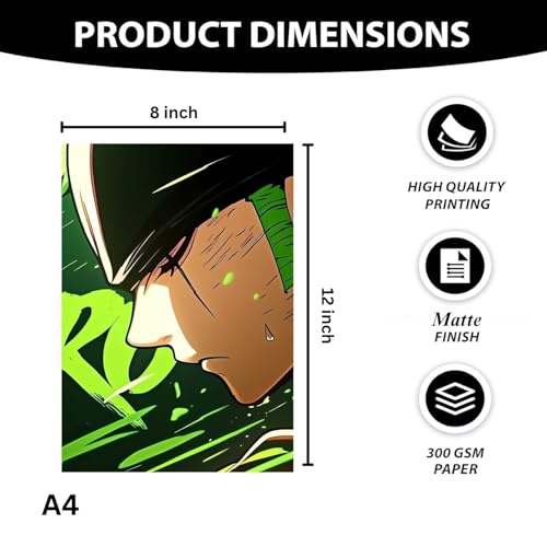 Image of One Piece Anime Manga Poster, One Piece Character Design Wall Poster 3 Panal - A4 Size, 300 GSM, Wall Decor Posters Wall Art For Bedroom, Living room, Office, Dining Room,No Frame (Zoro-4)