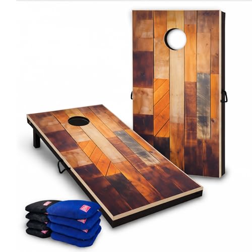 Image of Beewibe Classic Cornhole Board Game Kit - Available in 4'x2' Size - Comes with 8 Cornhole Bags (Cornhole Board Game Set) (Color Block Rustic)