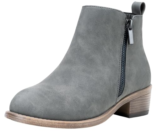 Jeossy Womens Ankle Boots Classic Low Heeled Short Booties 905 - Grey Gray Size 9 US - Casual Comfortable Boots (DJY905 Grey 09)
