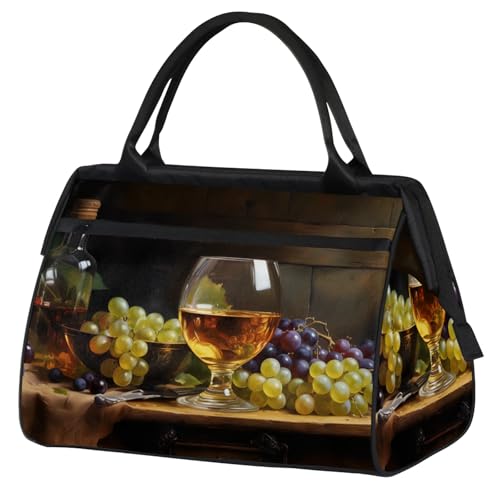 Overnight Weekender Bag for Women Men Oil Painting Table Grape Waterproof Carry On Travel Duffel Bags with Zipper Lightweight Sports Gym Bag Luggage Workout Handle Bags for Traveling Yoga Camping