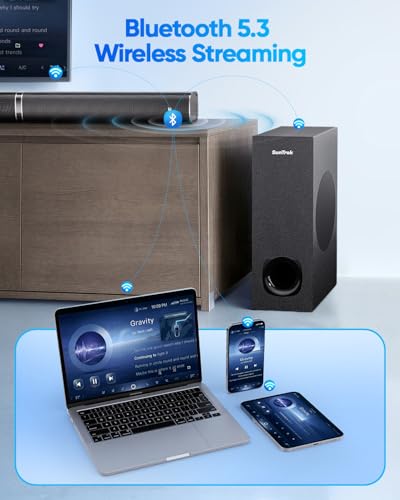 Image of Soundbar with Subwoofer for TV, Home Theater Bluetooth 5.3 Speaker System with 2 Wireless Karaoke Mics, Surround Sound Audio with HDMI ARC, Optical, AUX, USB for Movie, Music, Family Party(Peak 240W)