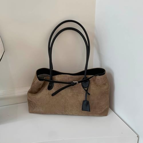Suede Vintage Tote Bag Top Handle Handbag Large Belt Underarm Packs Shoulder Bag Work Casual Travel3