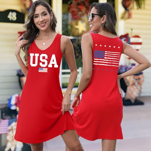 Image of NEWWEN American Flag Dress Women 4th of July Sleeveless Tank Dress 250 Anniversary USA Patriotic Summer Sundress
