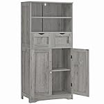 Iwell Tall Storage Cabinet with 2 Drawers & Adjustable Shelves, Bathroom Cabinet with Doors, Cupboard, Floor Cabinet for Living Room, Dining Room, Entryway, Grey