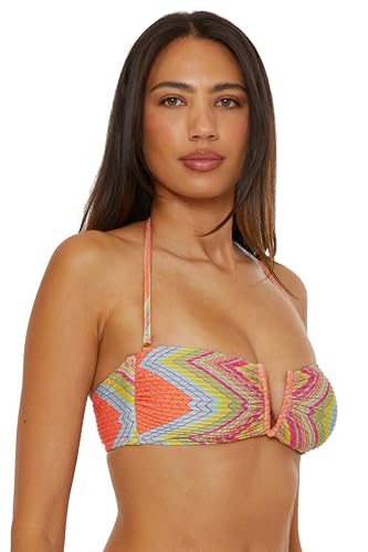 BECCA Women's Summer Sunrise V-Wire Bandeau Bikini Top, Adjustable, Tie Back, Swimwear Separates2