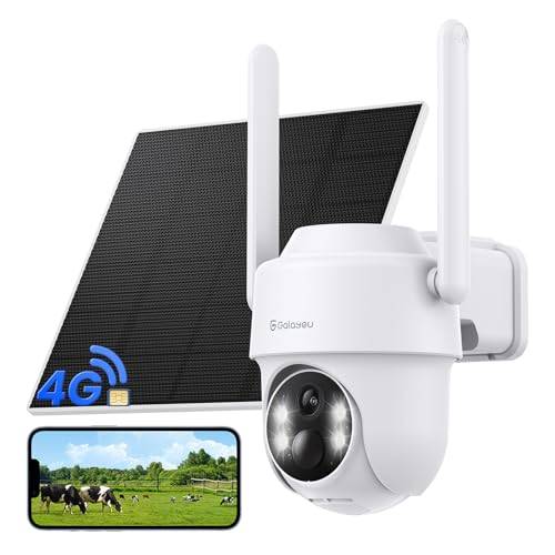 GALAYOU Camera 4G Solaire Exterieur - 2K Camera Exterieur sans Fil avec Carte SIM sans WiFi, PTZ 360°, IP65, Détection Humaine PIR, Vision Nocturne Couleur, Audio Bidirectionnel, Sirène, Alexa