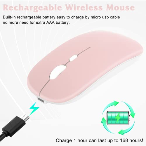 Image of UrbanX 2.4GHz & Bluetooth Mouse, Rechargeable Wireless Mouse for Fire HD 10 Tablet Bluetooth Wireless Mouse for Laptop /PC /Mac /pro /Computer /Tablet /Android Flamingo Pink