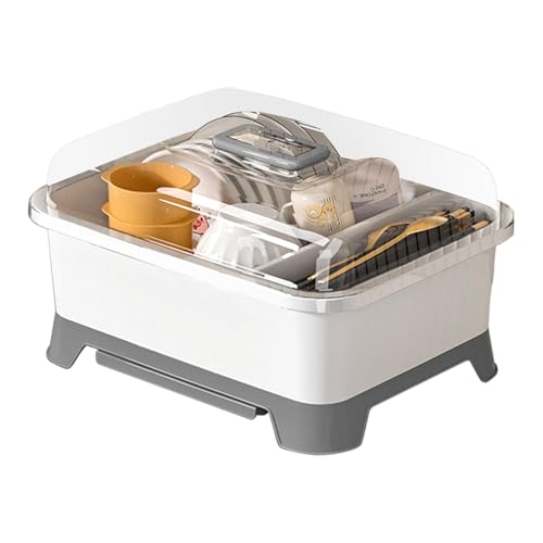 Escurridor de platos con tapa - Caja de almacenamiento multifuncional para cocina | Escurridor de platos, tazas y cubiertos, portabiberones de lactancia, organizador de encimera para baguet