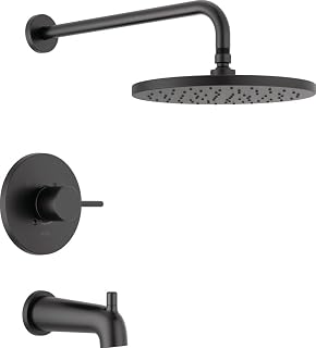 Faucet Modern Raincan Round Single-Function Tub and Shower Trim Kit Black, Tub Faucet Set, Rainfall Shower Head Black, Delta Shower Trim Kit, Matte Black T14469-BL-PP (Valve Not Included)