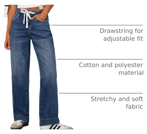 Image of Sidefeel Women's High Waisted Straight Leg Jeans Drawstring Denim Pants