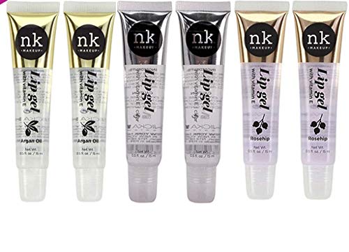 6 PACK!! NICKA K NEW YORK Clear Lip Gel with Vitamin E (Argan Oil 2pcs & Rosehip 2pcs & Clear 2pcs)