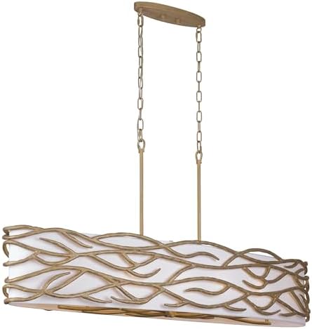 Minka Lavery 3717-788 Branch Reality Fabric Shade Island Light, 10-Light 600 Total Watts, 25" H x 14" W, Textured Ashen Gold