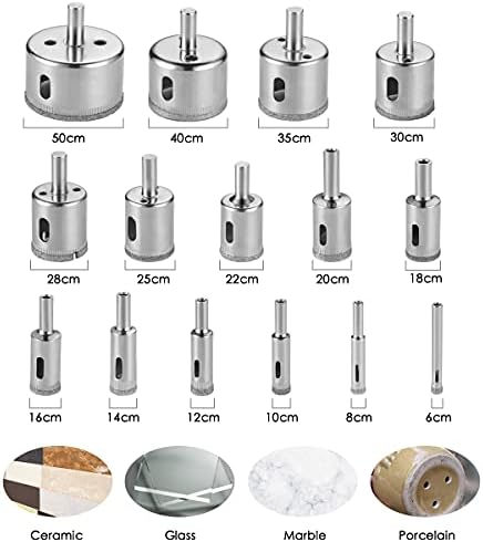 flintronic Diamond Drill Bit Set, 15PCS(8mm-50mm) Carbon Steel Hole Saw Cutter Tools Set for Glass/Tile/Ceramic/Marble/Porcelain Cutting