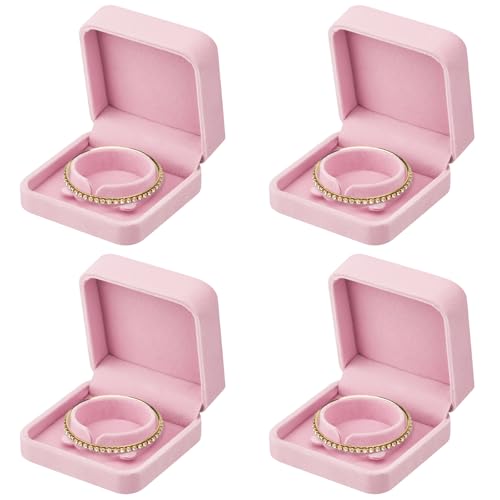 LETURE Lot de 4 boîtes cadeau classiques en velours pour bracelet, bracelet, collier, boîte à bijoux de voyage pour cadeau, mariage, fiançailles, demande en mariage, anniversaire (4 bracelets - rose)