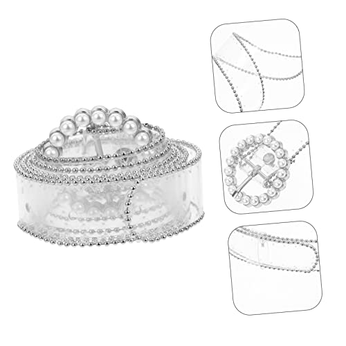 PartyKindom Adjustable Thin Waist Belt for Women Dress with Delicate Pearl Design Transparent PVC and Zinc Alloy Material Fashion Waistband for Halloween Thanksgiving Christmas Gifts2