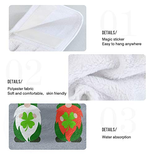 Green Lucky Gnomes Kitchen Hand Towels St. Patrick's Shamrocks Hanging Towel Dishcloths With Loop 2Pcs, Soft Super Absorbent Fingertip Towel For Bathroom Washroom Guestroom Hotel 12X17 In #TOP3