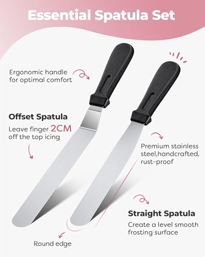 Kootek 71PCs Cake Decorating Kit, Baking Supplies Tools - Includes Cake Stand Turntable, 12 Icing Piping Tips Set, 2 Frosting Spatulas, 3 Scrapers, 50+2 Piping Bags, Coupler, Video Tutorial, Booklet