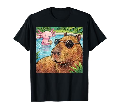 Capybara Selfie with Axolotl Cute Kawaii T-Shirt