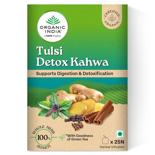 Image of A TATA Product - Organic India Tulsi Detox Kahwa - 25 Tea Bags, Helps Improve Digestion & Detoxification, Rich in Antioxidants, Made with Tulsi, Ginger, Clove, and Green Tea