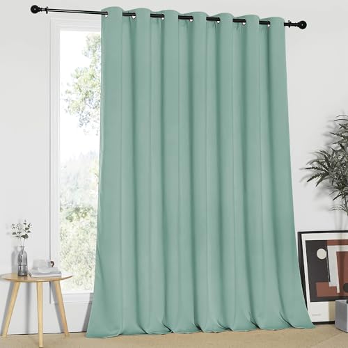 NICETOWN Blackout Patio Curtains 100 x 95 Inches Long for Sliding Door Extral Wide Blackout Curtain Panels Thermal Insulated Room Divider - Grommet Top, 100" W x 95" L, 1 Panel, Aqua Blue