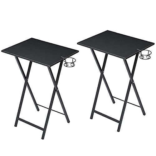 Vecelo Folding Tv Trays Set Of 2 Snack Eating Tables With Cup Holder,Suitable For Couch, Kitchen,Living Room And Bedroom,Stable Metal Frame,Easy Assembly And Storage, 2 Pack, Black #TOP5