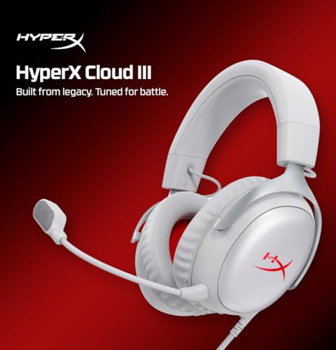 Image of HyperX Cloud III- Wired Gaming Over Ear Headset, PC, PS5, PS4, Xbox Series X|S, Xbox One, Nintendo Switch, Mac, Mobile, 53mm with Neodymium Magnets, Memory Foam, USB-C, Grey;Red [B96MXAA]