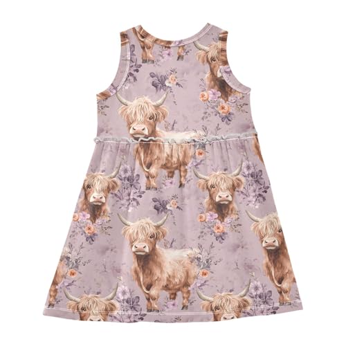 ALAZA Cute Highland Cow Flower Girls Dress Sleeveless Dresses Toddler Casual Dress Summer Sundress 2-8 Years2