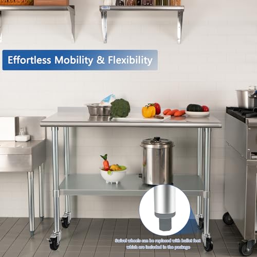 HARDURA Stainless Steel Table 30 x 48 Inches with Wheels Casters NSF Heavy Duty Commercial Prep Table with 2” Backsplash and Adjustable Undershelf for Restaurant Kitchen Home and Hotel - Thumbnail 7