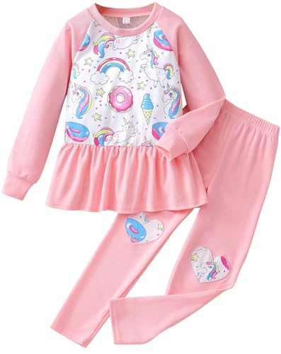 Image of DDSOL Toddler Girl Clothes Raglan Sleeve Peplum Top Heart Embroidery Pant Set Fall Winter Clothing 2-8 Years