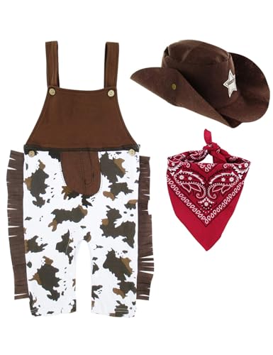 Baby Boys' Western Cowboy Romper Sets With Scarf And Hat 0-6 Months