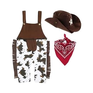 A&J DESIGN Baby Boys’ Western Cowboy Romper Sets with Scarf and Hat
