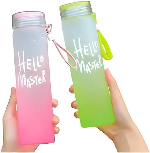 SHIPHAPPENS Hello Master Glass Water Bottle 500ml Reusable Elegant Bottles for Juice, Water, Cold Drinks - Perfect for Hom...