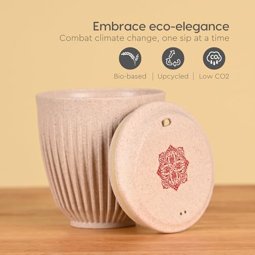 Image of Eha Earth-Friendly Wedding Gifts for Couple | Gifts Made with Rice Husk Biocomposite | Mandala Printed Mug and Coasters Set of 2, Keychain, Loopac Box | 250 ml | Sand Castle
