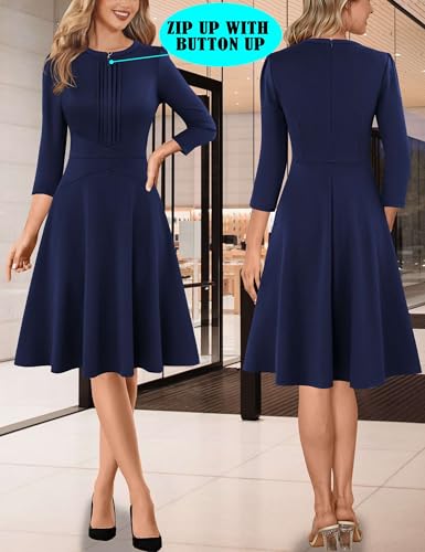 VFSHOW Womens Work Office Business Casual Church V Neck Zipper Elegant Interview Cocktail Fit and Flare A Line Dress4